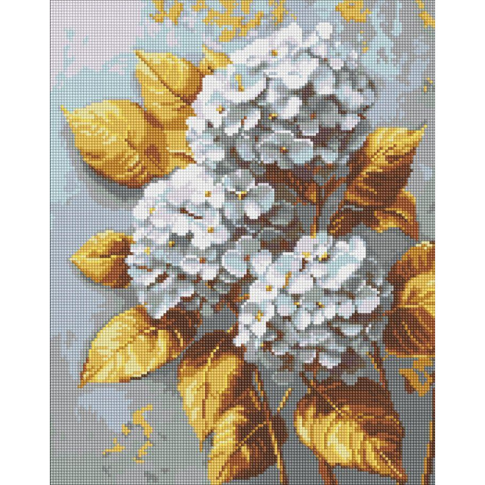 AMO8253 Ideyka Алмазна мозаїка - Золота гортензія 40х50 см (круглі, на підрамнику, АМО-8253) ©art_selena_ua