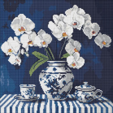 AMO8255 Ideyka Алмазна мозаїка - Орхідея в порцеляні 40х40 см (круглі, на підрамнику, АМО-8255) ©art_selena_ua