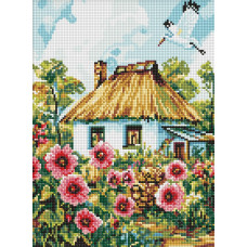 AMO8266 Ideyka Алмазна мозаїка - Мальви біля хати 30х40 см (круглі, на підрамнику, АМО-8266) ©art_selena_ua