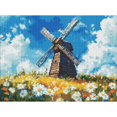 AMO8304 Ideyka Алмазна мозаїка - Млин посеред поля 30х40 см (круглі, на підрамнику, АМО-8304) ©art_selena_ua