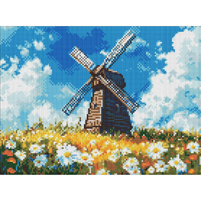 AMO8304 Ideyka Алмазна мозаїка - Млин посеред поля 30х40 см (круглі, на підрамнику, АМО-8304) ©art_selena_ua