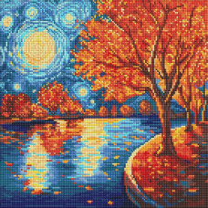 AMO8333 Ideyka Алмазна мозаїка - Осіння ніч 40х40 см (круглі, на підрамнику, АМО-8333) ©art_selena_ua