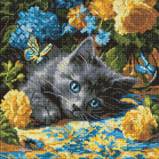 AMO8340 Ideyka Алмазна мозаїка - Кошеня блакитнооке 40х40 см (круглі, на підрамнику, АМО-8340) ©art_selena_ua