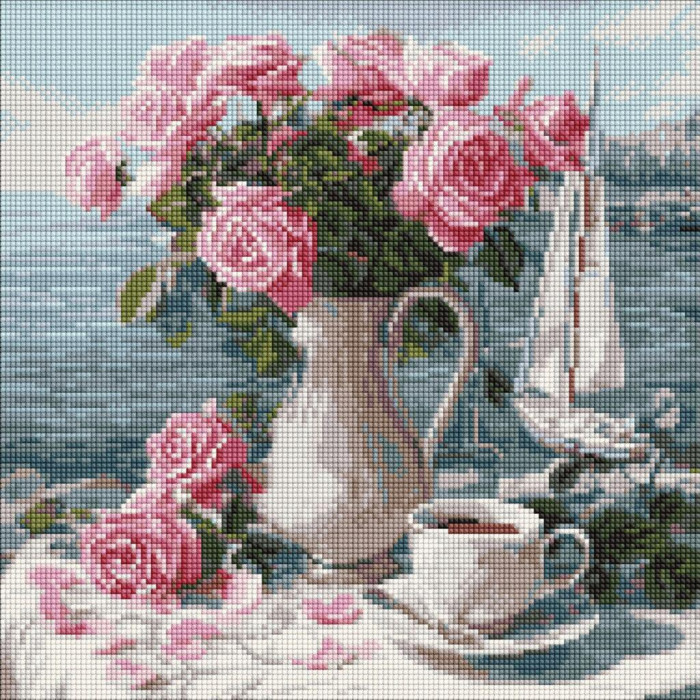 AMO8341 Ideyka Алмазна мозаїка - Ранкові троянди 40х40 см (круглі, на підрамнику, АМО-8341) ©art_selena_ua