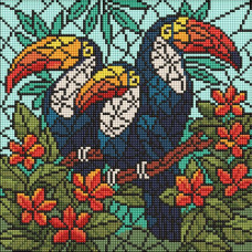 AMO8345 Ideyka Алмазна мозаїка - Вітраж. Тріо туканів 30х30 см (круглі, на підрамнику, АМО-8345) art_selena_ua