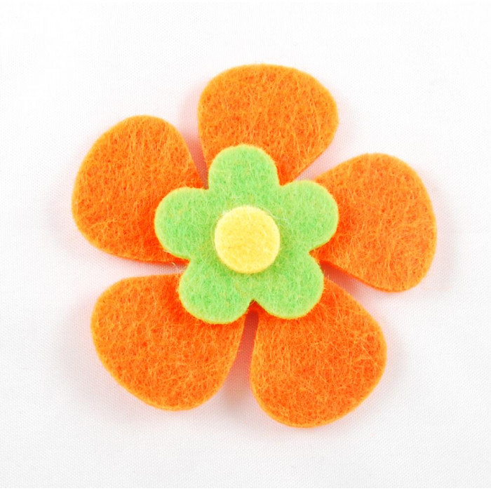 Аплікація квітка з фетру, оранжевий із зеленим серединкою