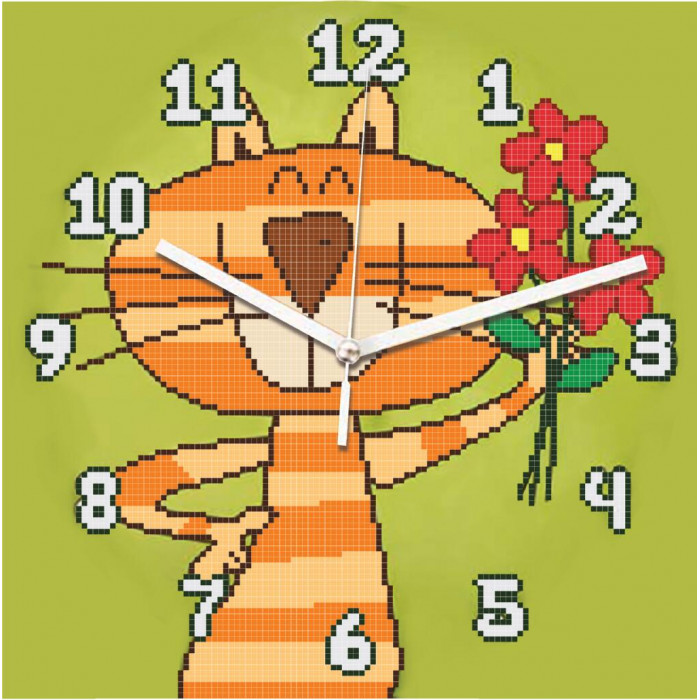 АР 1527 Годинник Кіт з квітами. Повна скриня. Схема для вишивання бісером