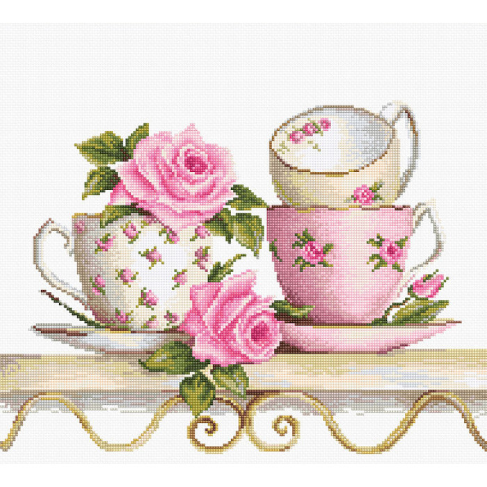 BA2327/aida18 Чайні чашки з трояндами. Luca-S. Набір для вишивки нитками(Знятий з виробництва)