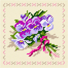 BA62 Чарівниця Набір для вишивки друкованим хрестиком - Букетик фіалок 15x15 см (схема на канві)