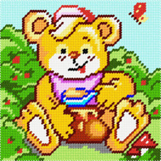 BA65 Чарівниця Набір для вишивки друкованим хрестиком - Ведмедик-ласунчик 15x15 см (схема на канві)