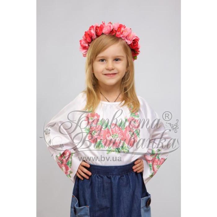 БД015пБ40нн Барвиста вишиванка Заготовка для вишивки - Блузка для дівчинки 11-12 років, габардин, білий