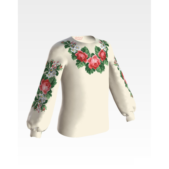 БД061дМ40нн Барвиста вишиванка Заготовка для вишивки - Блузка для дівчинки 11-12 років, габардин, бежевий