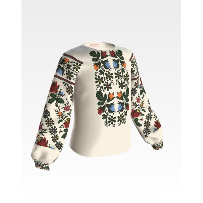 БД078дМ28нн Барвиста вишиванка Заготовка для вишивки - Блузка для дівчинки 1-3 роки, габардин, бежевий