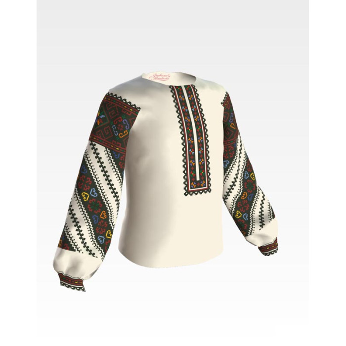 БД080дМ40нн Барвиста вишиванка Заготовка для вишивки - Блузка для дівчинки 11-12 років, габардин, бежевий