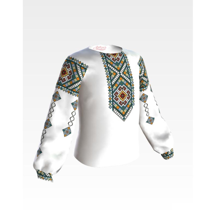 БД084дБ36нн Барвиста вишиванка Заготовка для вишивки - Блузка для дівчинки 8-10 років, домотканне полотно, білий