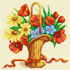 BE04 Чарівниця Набір для вишивки друкованим хрестиком - Кошик з польовими квітами 25x25 см (схема на канві)