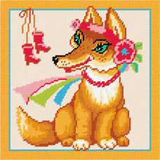 BE12 Чарівниця Набір для вишивки друкованим хрестиком - Лисичка-модниця 25x25 см (схема на канві)