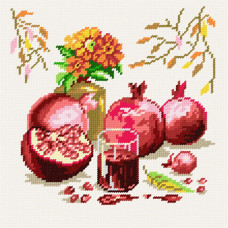 BE15 Чарівниця Набір для вишивки друкованим хрестиком - Гранати 25x25 см (схема на канві)