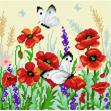 BE40 Чарівниця Набір для вишивки друкованим хрестиком - Білани на маках 25x25 см (схема на канві)