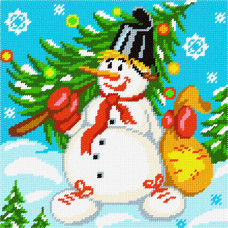 BE43 Чарівниця Набір для вишивки друкованим хрестиком - Сніговик 25x25 см (схема на канві)
