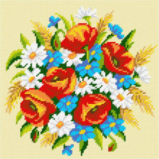 BE47 Чарівниця Набір для вишивки друкованим хрестиком - Польовий букет 25x25 см (схема на канві)