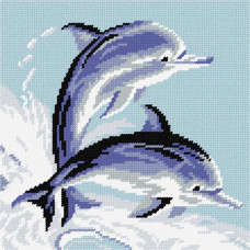 BE53 Чарівниця Набір для вишивки друкованим хрестиком - Дельфіни 25x25 см (схема на канві)