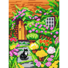 BH12 Чарівниця Набір для вишивки друкованим хрестиком - Кіт на ґанку 18x24 см (схема на канві)