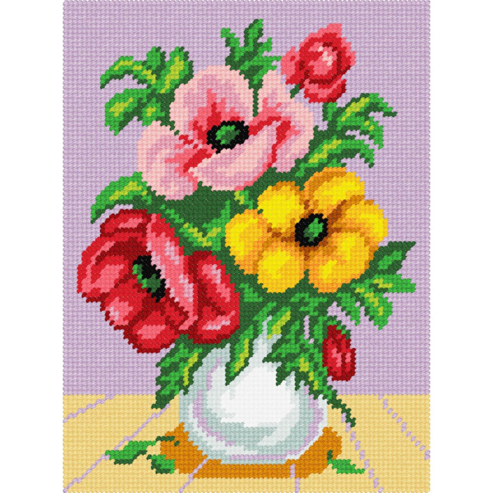 BH14 Чарівниця Набір для вишивки друкованим хрестиком - Маки у вазі 18x24 см (схема на канві)
