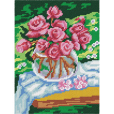 BH17 Чарівниця Набір для вишивки друкованим хрестиком - Троянди в скляній вазі 18x24 см (схема на канві)