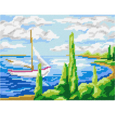 BH29 Чарівниця Набір для вишивки друкованим хрестиком - Вітрильник у затоці 18x24 см (схема на канві)