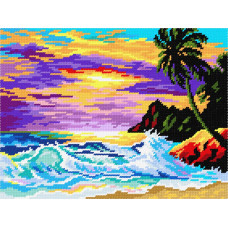 BL43 Чарівниця Набір для вишивки друкованим хрестиком - Захід сонця у тропіках 24x32 см (схема на канві)