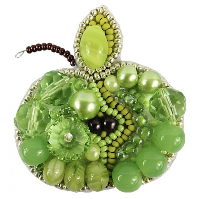 БП-256 Брошка. Зелене яблуко. Crystal Art. Набір для вишивки бісером