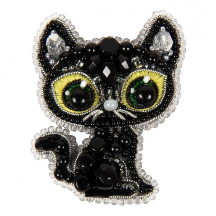 БП-330 Брошка Чорний кіт. Crystal Art. Набір для вишивки бісером