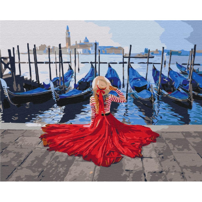 BS24895 Дівчина біля причалу Венеції. Brushme. Картина за номерами
