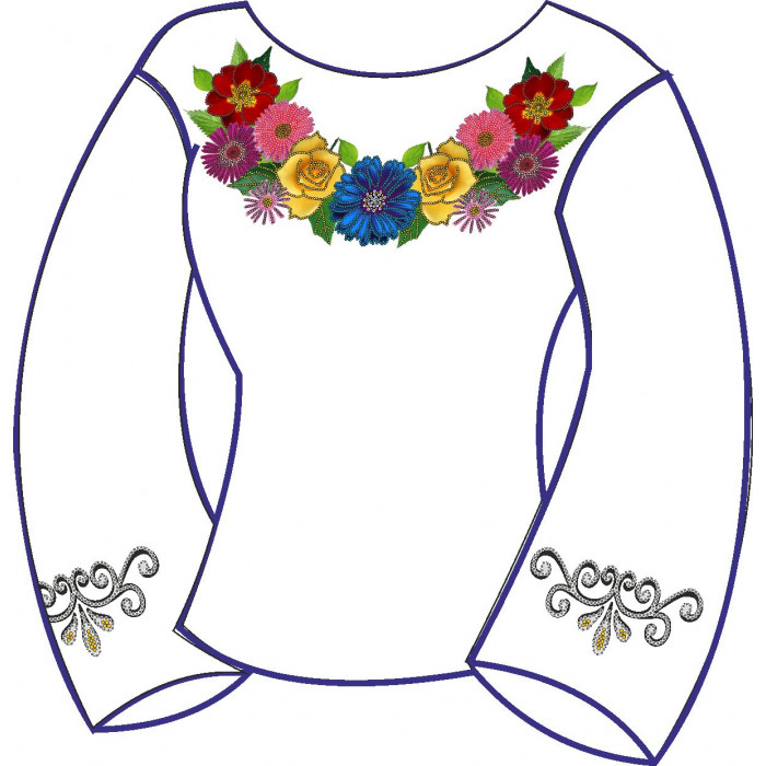 БЖ-027г Жіноча блуза (габардин). Rainbow beads. Заготовка для вишивки нитками або бісером