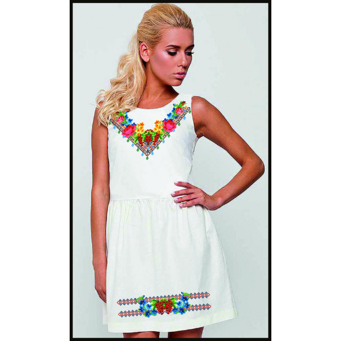 БЖ-037Са Жіноче плаття (атлас-коттон). Rainbow beads. Заготовка для вишивки нитками або бісером(Знятий з виробництва)