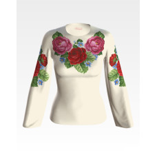 БЖ008кМнннн Вишиванка жіноча Пишні троянди, фіалки, атлас-котон, бежевий, р. 42-54. Барвиста вишиванка. Заготовка для вишивання бісером або нитками