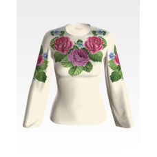 БЖ009кМнннн Вишиванка жіноча Рожеві троянди, фіалки, атлас-котон, бежевий, р. 42-54. Барвиста вишиванка. Заготовка для вишивання бісером або нитками