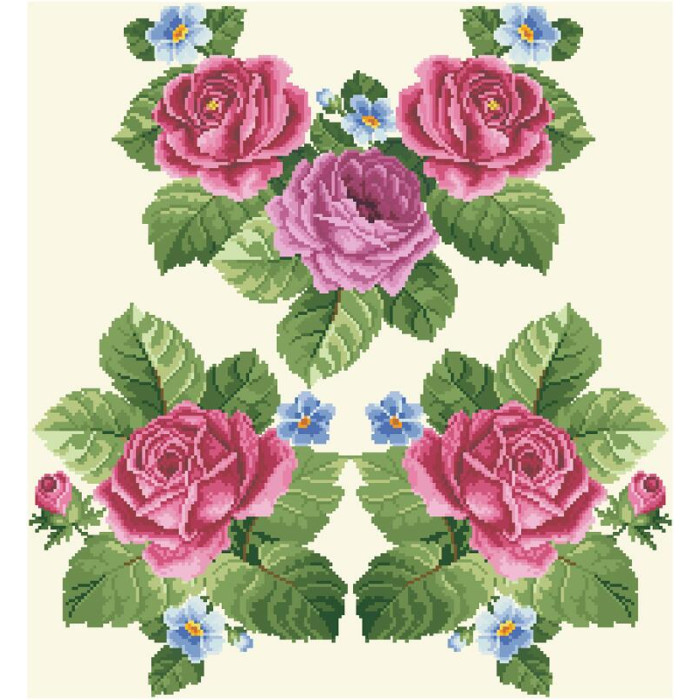 БЖ009кМнннн Вишиванка жіноча Рожеві троянди, фіалки, атлас-котон, бежевий, р. 42-54. Барвиста вишиванка. Заготовка для вишивання бісером або нитками