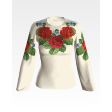 БЖ011кМнннн Вишиванка жіноча Пристрасні троянди, фіалки, атлас-котон, бежевий, р. 42-54. Барвиста вишиванка. Заготовка для вишивання бісером або нитками