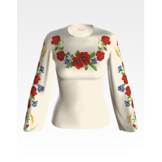 БЖ013кМнннн Вишиванка жіноча Маки, волошки, колоски, атлас-котон, бежевий, р. 42-54. Барвиста вишиванка. Заготовка для вишивання бісером або нитками