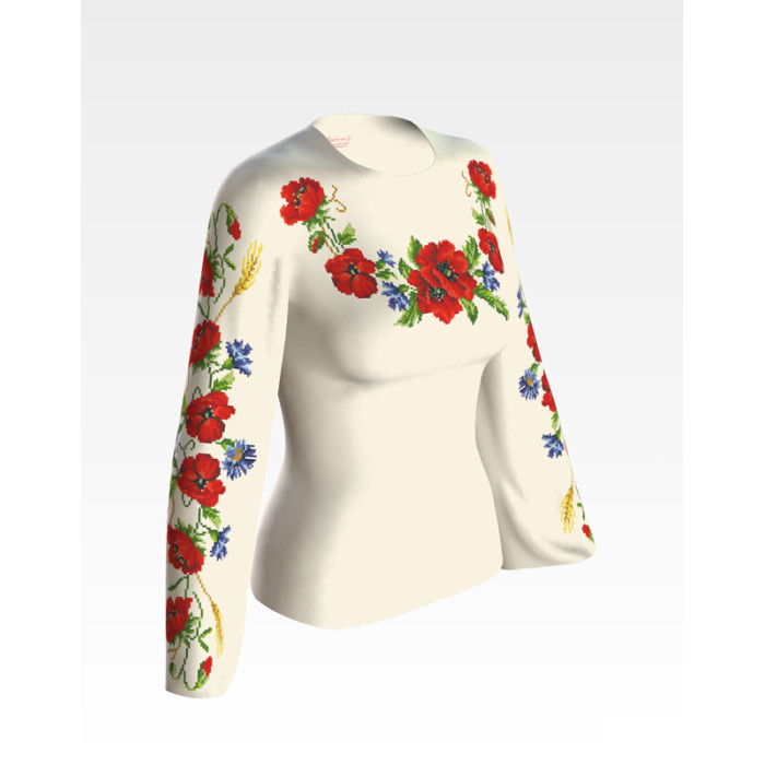 БЖ013кМнннн Вишиванка жіноча Маки, волошки, колоски, атлас-котон, бежевий, р. 42-54. Барвиста вишиванка. Заготовка для вишивання бісером або нитками