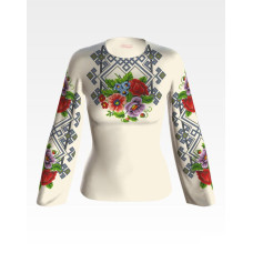 БЖ014кМнннн Вишиванка жіноча Маки і незабудки, атлас-котон, бежевий, р. 42-54. Барвиста вишиванка. Заготовка для вишивання бісером або нитками