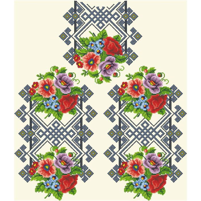 БЖ014кМнннн Вишиванка жіноча Маки і незабудки, атлас-котон, бежевий, р. 42-54. Барвиста вишиванка. Заготовка для вишивання бісером або нитками