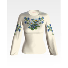 БЖ019кМнннн Вишиванка жіноча Ромашки і волошки, атлас-котон, бежевий, р. 42-54. Барвиста вишиванка. Заготовка для вишивання бісером або нитками