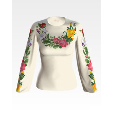 БЖ023кМнннн Вишиванка жіноча Королівські квіти, атлас-котон, бежевий, р. 42-54. Барвиста вишиванка. Заготовка для вишивання бісером або нитками