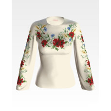 БЖ026кМнннн Вишиванка жіноча Ніжні маки, волошки, атлас-котон, бежевий, р. 42-54. Барвиста вишиванка. Заготовка для вишивання бісером або нитками