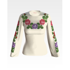 БЖ027кМнннн Вишиванка жіноча Романтичні троянди, атлас-котон, бежевий, р. 42-54. Барвиста вишиванка. Заготовка для вишивання бісером або нитками