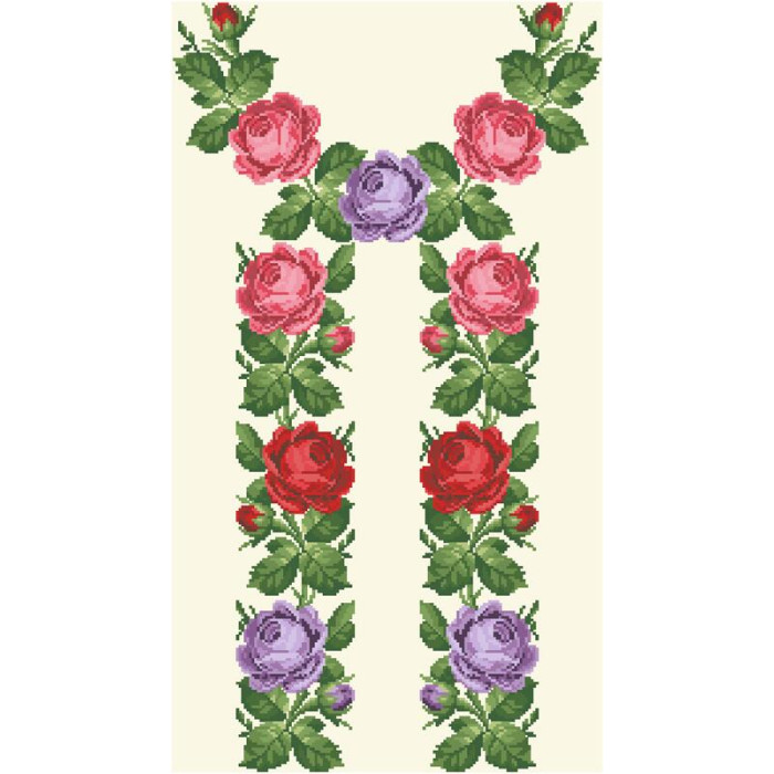 БЖ027кМнннн Вишиванка жіноча Романтичні троянди, атлас-котон, бежевий, р. 42-54. Барвиста вишиванка. Заготовка для вишивання бісером або нитками