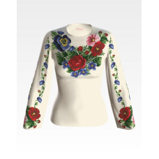 БЖ035кМнннн Вишиванка жіноча Мальви, троянди, атлас-котон, бежевий, р. 42-54. Барвиста вишиванка. Заготовка для вишивання бісером або нитками